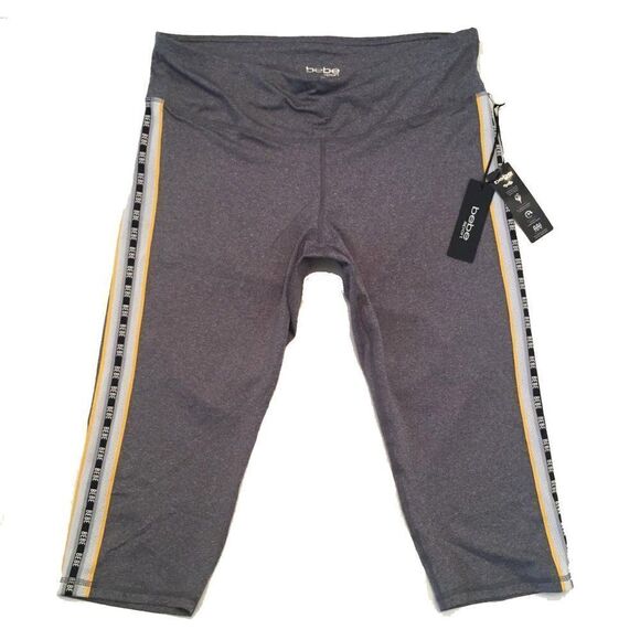 NWT BEBE SPORT Crop Gray Leggings Logo Pants New - Picture 1 of 8